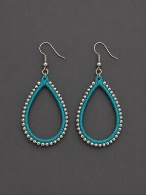 5/$25 Teal Thread Wrapped Tear Drop Dangle Hook Earrings